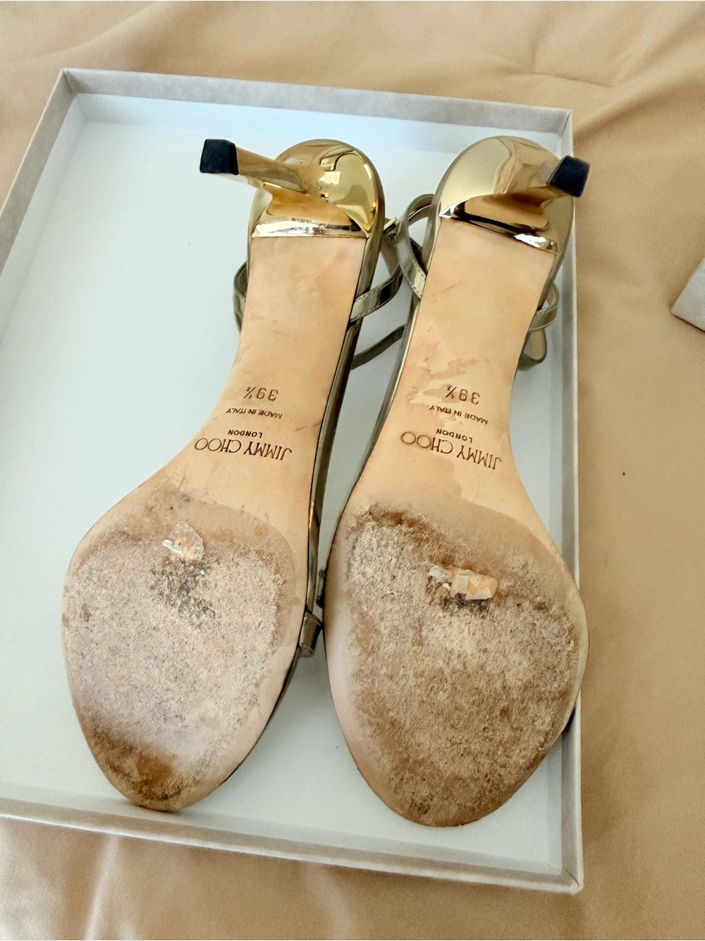 Jimmy Choo Gold Strappy Ankle-Strap Heels price firm - Picture 2 of 6